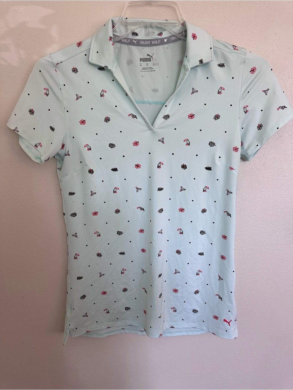 Puma Light Blue Floral Print Polo Top